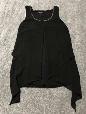 Relativity Black Layered Sleeveless Blouse Metallic Trim Flowy Top Women Size M